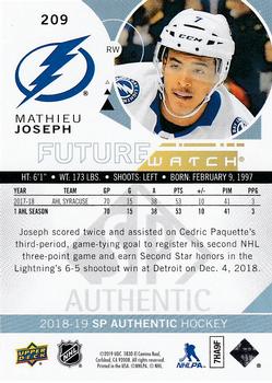 2018-19 SP Authentic #209 Mathieu Joseph Back