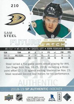 2018-19 SP Authentic #210 Sam Steel Back