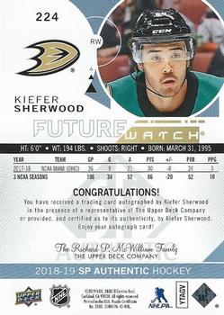 2018-19 SP Authentic #224 Kiefer Sherwood Back