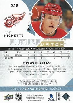 2018-19 SP Authentic #228 Joe Hicketts Back
