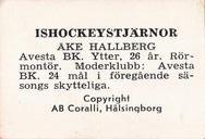1967 Coralli Hockeystjarnor (Swedish) #7-32 Ake Hallberg Back