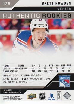 2018-19 SP Game Used - Authentic Rookies Rainbow #135 Brett Howden Back