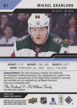 2018-19 SP Game Used - Blue Autographs #61 Mikael Granlund Back