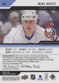 2018-19 SP Game Used - Blue Autographs #92 Mike Bossy Back