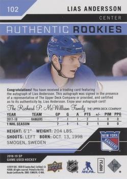 2018-19 SP Game Used - Blue Autographs #102 Lias Andersson Back