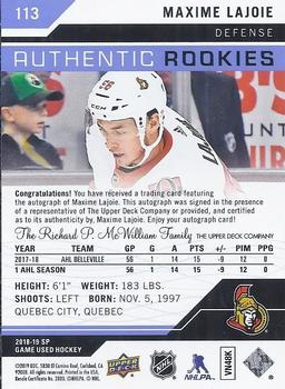 2018-19 SP Game Used - Blue Autographs #113 Max Lajoie Back