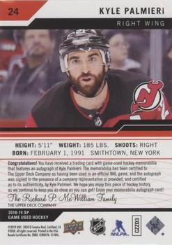 2018-19 SP Game Used - Red Autograph Jersey #24 Kyle Palmieri Back
