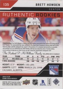 2018-19 SP Game Used - Red Autograph Jersey #135 Brett Howden Back