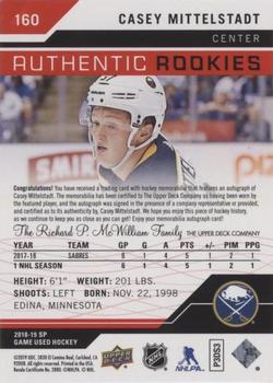 2018-19 SP Game Used - Red Autograph Jersey #160 Casey Mittelstadt Back