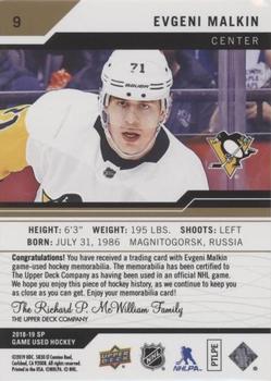 2018-19 SP Game Used - Gold Jersey Relic #9 Evgeni Malkin Back
