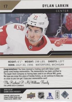 2018-19 SP Game Used - Gold Jersey Relic #17 Dylan Larkin Back