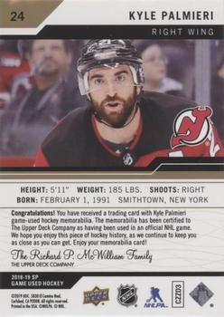 2018-19 SP Game Used - Gold Jersey Relic #24 Kyle Palmieri Back