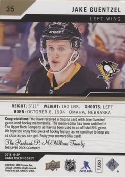2018-19 SP Game Used - Gold Jersey Relic #35 Jake Guentzel Back
