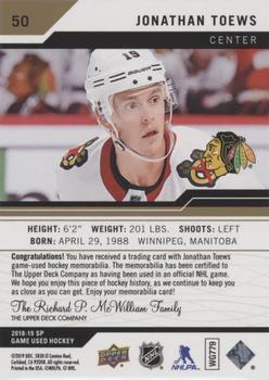 2018-19 SP Game Used - Gold Jersey Relic #50 Jonathan Toews Back