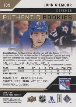 2018-19 SP Game Used - Gold Jersey Relic #139 John Gilmour Back