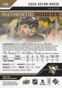 2018-19 SP Game Used - Gold Jersey Relic #155 Zach Aston-Reese Back