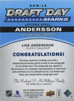 2018-19 SP Game Used - Draft Day Marks Rookies #DDM-LA Lias Andersson Back