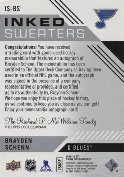 2018-19 SP Game Used - Inked Sweaters #IS-BS Brayden Schenn Back