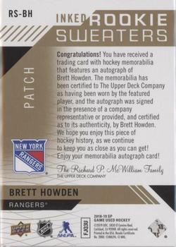2018-19 SP Game Used - Inked Rookie Sweaters Patch #RS-BH Brett Howden Back