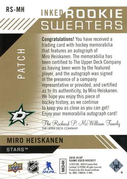 2018-19 SP Game Used - Inked Rookie Sweaters Patch #RS-MH Miro Heiskanen Back
