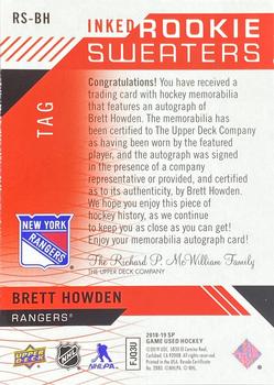 2018-19 SP Game Used - Inked Rookie Sweaters Tag #RS-BH Brett Howden Back