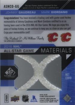 2018-19 SP Game Used - 2016 NHL All-Star Game Net Cord Duals #ASNCD-GG Johnny Gaudreau / Mark Giordano Back