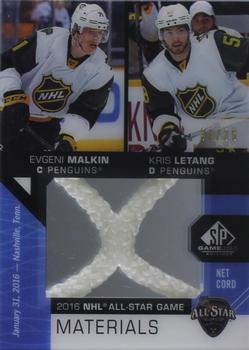 2018-19 SP Game Used - 2016 NHL All-Star Game Net Cord Duals #ASNCD-ML Evgeni Malkin / Kris Letang Front