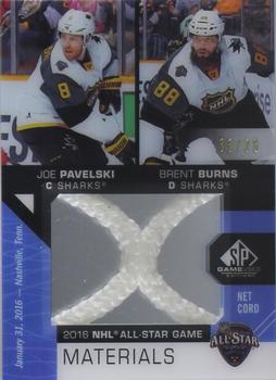 2018-19 SP Game Used - 2016 NHL All-Star Game Net Cord Duals #ASNCD-PB Joe Pavelski / Brent Burns Front