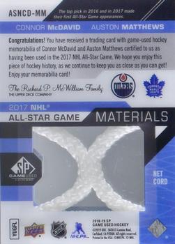 2018-19 SP Game Used - 2017 NHL All-Star Game Net Cord Duals #ASNCD-MM Connor McDavid / Auston Matthews Back
