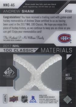 2018-19 SP Game Used - 2017 NHL 100th Classic Material Net Cords #NNC-AS Andrew Shaw Back