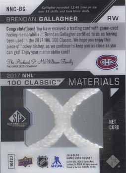 2018-19 SP Game Used - 2017 NHL 100th Classic Material Net Cords #NNC-BG Brendan Gallagher Back