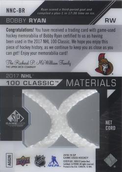 2018-19 SP Game Used - 2017 NHL 100th Classic Material Net Cords #NNC-BR Bobby Ryan Back