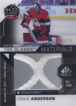 2018-19 SP Game Used - 2017 NHL 100th Classic Material Net Cords #NNC-CA Craig Anderson Front