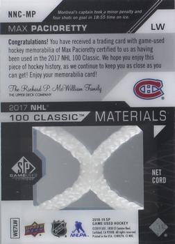 2018-19 SP Game Used - 2017 NHL 100th Classic Material Net Cords #NNC-MP Max Pacioretty Back