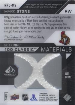 2018-19 SP Game Used - 2017 NHL 100th Classic Material Net Cords #NNC-MS Mark Stone Back