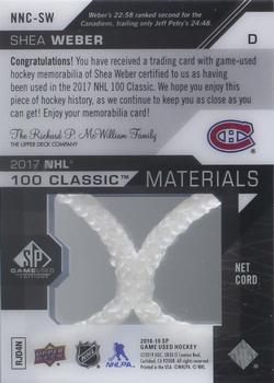 2018-19 SP Game Used - 2017 NHL 100th Classic Material Net Cords #NNC-SW Shea Weber Back