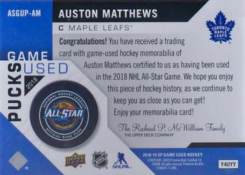2018-19 SP Game Used - 2018 NHL All-Star Game-Used Pucks #ASGUP-AM Auston Matthews Back