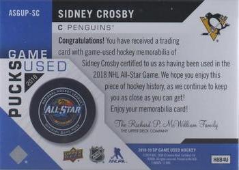 2018-19 SP Game Used - 2018 NHL All-Star Game-Used Pucks #ASGUP-SC Sidney Crosby Back
