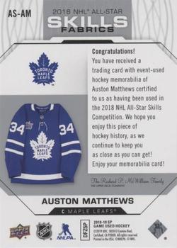 2018-19 SP Game Used - 2018 NHL All-Star Skills Fabrics #AS-AM Auston Matthews Back