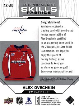 2018-19 SP Game Used - 2018 NHL All-Star Skills Fabrics #AS-AO Alex Ovechkin Back