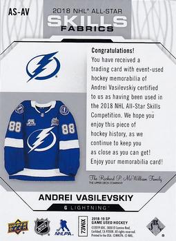 2018-19 SP Game Used - 2018 NHL All-Star Skills Fabrics #AS-AV Andrei Vasilevskiy Back