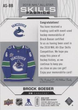 2018-19 SP Game Used - 2018 NHL All-Star Skills Fabrics #AS-BB Brock Boeser Back