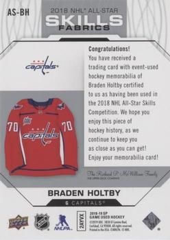 2018-19 SP Game Used - 2018 NHL All-Star Skills Fabrics #AS-BH Braden Holtby Back