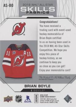 2018-19 SP Game Used - 2018 NHL All-Star Skills Fabrics #AS-BO Brian Boyle Back