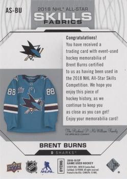 2018-19 SP Game Used - 2018 NHL All-Star Skills Fabrics #AS-BU Brent Burns Back