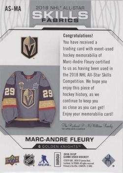 2018-19 SP Game Used - 2018 NHL All-Star Skills Fabrics #AS-MA Marc-Andre Fleury Back