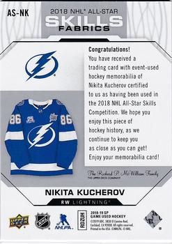 2018-19 SP Game Used - 2018 NHL All-Star Skills Fabrics #AS-NK Nikita Kucherov Back