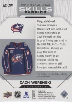 2018-19 SP Game Used - 2018 NHL All-Star Skills Fabrics #AS-ZW Zach Werenski Back