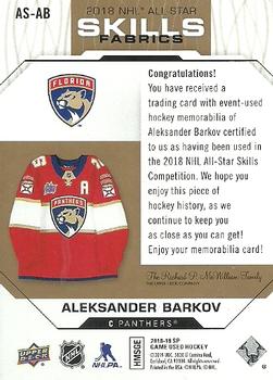 2018-19 SP Game Used - 2018 NHL All-Star Skills Fabrics Patch #AS-AB Aleksander Barkov Back
