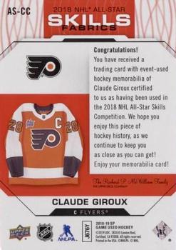 2018-19 SP Game Used - 2018 NHL All-Star Skills Fabrics Tag #AS-CC Claude Giroux Back